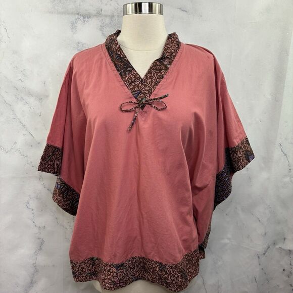 Vintage Jdola Tunic Shawl Top Women’s One Size Cotton BOHO Peasant Pink Retro - Picture 1 of 16